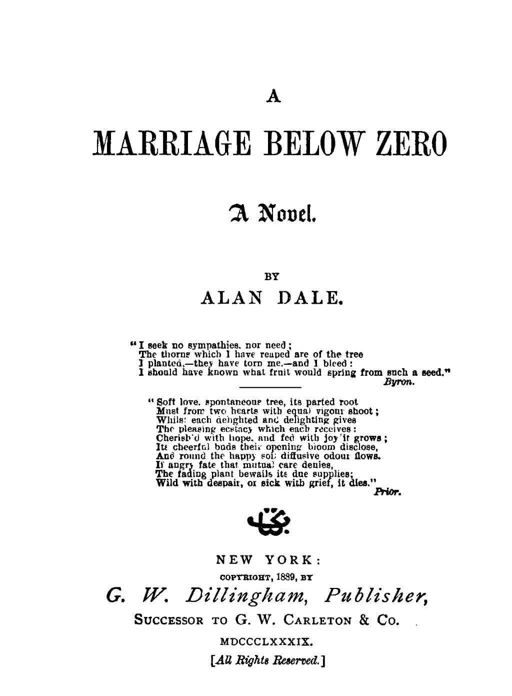 A Marriage Below Zero